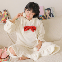 睡衣裙女春秋冬长款珊瑚绒甜美加厚保暖毛绒法兰绒浴袍家居服外穿