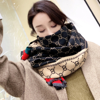 冬季双面双色流苏围巾女韩版百搭英伦仿羊绒加厚保暖长款披肩两用