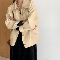 皮衣女短款2020新款春秋杏色宽松机车夹克皮小矮个子外套秋季黑色