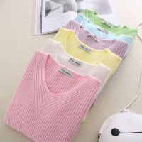 2020新款秋季薄款毛衣修身紧v领长袖打底衫女秋冬上衣黑色针织衫