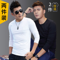 秋季纯色打底衫男士长袖t恤内搭秋衣圆领男装上衣服体恤潮纯白t桖