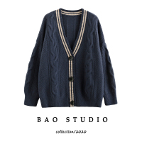 双线v领三粒扣毛衣开衫女装春季韩版宽松百搭针织外套