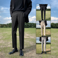 黑色西裤男直筒宽松韩版潮流修身显瘦小脚垂感休闲九分西装裤套装