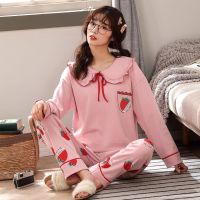 春秋季睡衣女棉质长袖长裤韩版宽松家居服卡通网红套装可外穿冬天