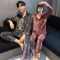 秋冬情侣金丝绒韩版开衫睡衣女加大码保暖冬天男士两件套装家居服