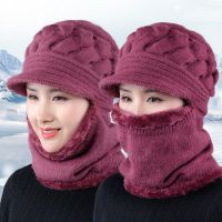 中老年人帽子女冬天奶奶冬季骑车毛线帽防风女士连体兔毛帽