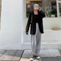 自制两种穿法抽绳束脚运动裤女高腰宽松阔腿显瘦休闲卫裤秋