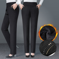 中年妈妈裤子冬装长裤秋冬季老人直筒外穿宽松加绒加厚中老年女裤