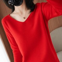 羊绒衫女薄款2020新款v领针织打底衫宽松短款羊毛衫女100 纯羊毛