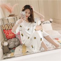 睡衣女夏短袖睡裙女中长款韩版卡通可爱学生孕妇可外穿休闲家居服