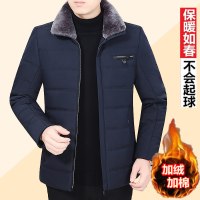 中年男士翻领棉衣冬季加绒加厚外套男中老年人男装棉服爸爸装棉袄