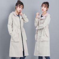 风衣女中长款2020春秋新款韩版长款过膝连帽外套学生宽松收腰风衣