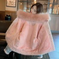 冬季仿狐狸大毛领牛仔外套女加绒棉服短款牛仔衣韩版宽松棉衣潮