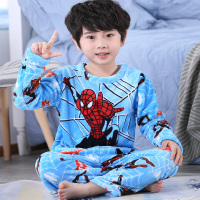儿童睡衣秋冬季男童珊瑚绒冬天薄款法兰绒女孩中童家居服加绒套装