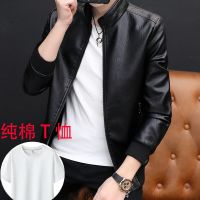 秋季新款男士皮衣男外套修身中青年爸爸棒球服领飞行夹克