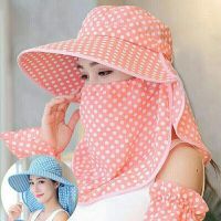 遮阳防晒帽帽子袖套遮脸防晒防飞沫帽子女夏天可折叠太阳帽采茶帽