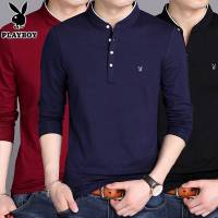 春秋薄款男士小立领纯色长袖t恤polo衫保暖衣男装