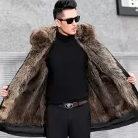 海宁冬款皮草男士派克服男款皮衣可拆卸仿皮毛一体内胆中长款外套