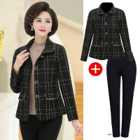 2020新款妈妈秋装短款外套中年女装春秋上衣中老年人洋气两件套装