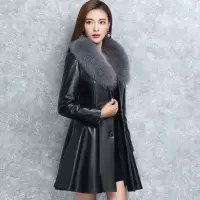 2020新款海宁皮衣女仿狐狸毛领加棉皮草外套中长款修身显瘦pu皮衣