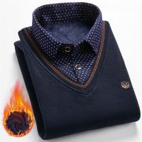 假两件毛衣男加绒加厚打底衫秋冬季中青年衬衫领针织衫外套