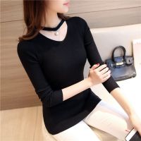 春秋新款针织衫v领挂脖毛衣打底衫2020女装韩版修身显瘦套头上衣