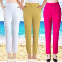 棉质中老年女士直筒九分裤中年女裤高腰弹力休闲裤松紧腰妈妈夏装