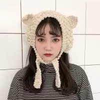 韩版秋冬猫耳朵帽子可爱女学生小清新针织帽日系护耳保暖毛线帽潮