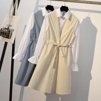 单件/套装大码女装2020春秋装新款马甲衬衫两件套显瘦连衣裙套装