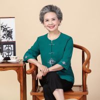 中老年女装夏装奶奶雪纺衬衫60-70岁老人衣服80老太太套装妈妈装