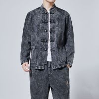 唐装男士牛仔外套男春秋中国风夹克复古男装汉服中山装男式长袖潮