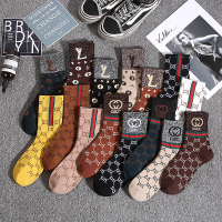 欧洲站双g金银丝字母袜子女潮ins韩国明星网红同款中筒纯棉袜