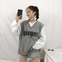 单件/两件2020春夏新款宽松百搭马甲背心+长袖t恤套装女学生