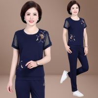 妈妈装夏装短袖中年女装运动套装女夏季中老年休闲服两件套装女夏