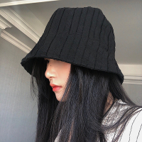 日本小众水桶帽高冷薄款遮脸竖条平顶渔夫帽子女春夏气质盆帽韩版