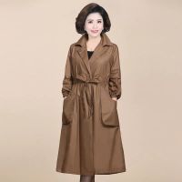 灯笼袖中老年遮肉风衣春季大码长款上衣收腰新款外套女