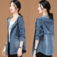 中长款牛仔外套女春秋2020秋装新款韩版宽松刺绣棒球服连帽牛仔衣