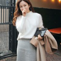 东大门宽松加厚半高领水貂绒毛衣女套头海马毛打底上衣毛毛针织衫