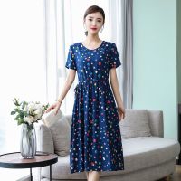 中老年大码女装棉绸连衣裙女40-50岁中年妈妈装短袖夏装碎花裙子