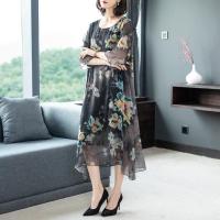 2020新款中年女夏装遮肚显瘦连衣裙中老年女装洋气长款印花裙