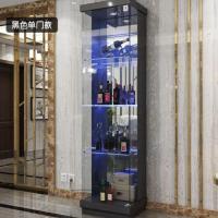酒柜靠墙现代简约餐厅柜子客厅柜子家用玻璃柜红酒展示柜小酒柜柜|9012单门黑(蓝光)