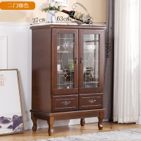 酒柜欧式实木餐边柜 厨房碗筷柜储物柜客厅玻璃展示橱柜 酒柜|二门咖色