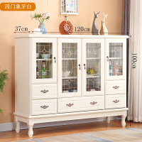 酒柜欧式实木餐边柜 厨房碗筷柜储物柜客厅玻璃展示橱柜 酒柜|四门象牙白