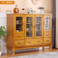 酒柜欧式实木餐边柜 厨房碗筷柜储物柜客厅玻璃展示橱柜 酒柜|四门蜜糖色
