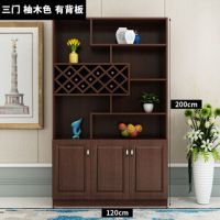 欧式酒柜现代简约玄关柜门厅屏风装饰柜隔断柜鞋柜客厅多功能酒柜|3门柚木色+带后备 自己安装不上楼