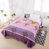 水晶绒花边床盖毛毯冬季保暖榻榻米罩绗缝夹棉防滑床单大炕毯子