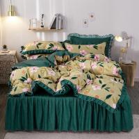 韩版床裙四件套公主风荷花边被套高克度加厚磨毛单三件套床上用品