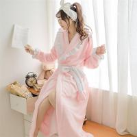 珊瑚绒睡袍女冬韩版学生可爱甜美睡衣加厚加长款花边法兰绒浴袍