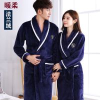 【正品】冬季法兰绒加厚情侣睡袍女珊瑚绒浴袍男士睡衣家居服大码
