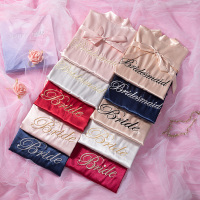 新品睡袍女春夏秋季仿真丝绸浴袍女士中长款绣字新娘袍晨袍伴娘服